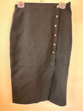NWT RIHOAS Black Knit Pencil Skirt with Decorative Buttons
